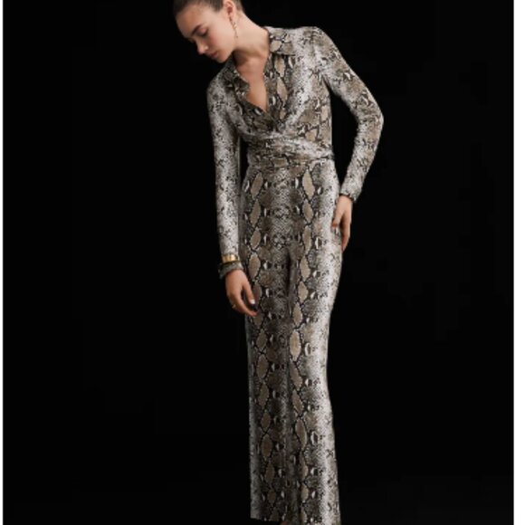 SOLD Diane von Furstenberg Michelle Wrap Python BrownJumpsuit  - 70s - Picture 8 of 15